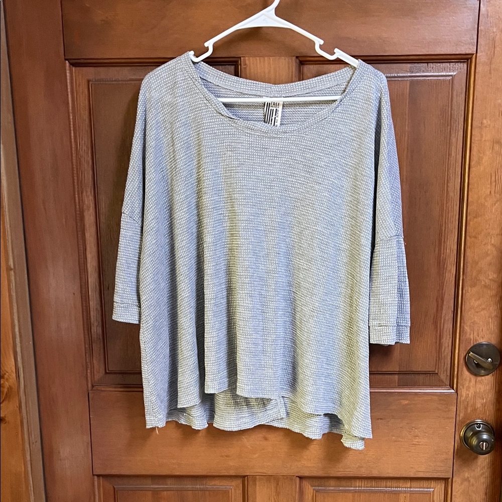 Free People Light Gray Storyteller Waffle Knit Oversized Tunic Top Size SP